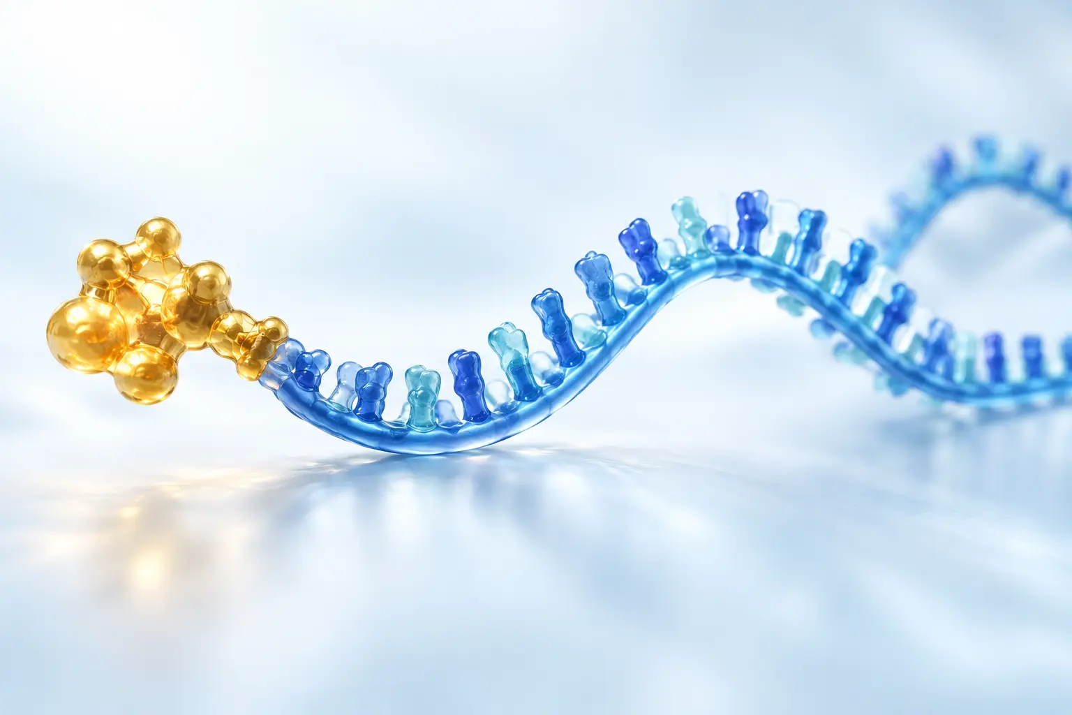 Conceptual illustration of an RNA strand with a distinct terminal cap